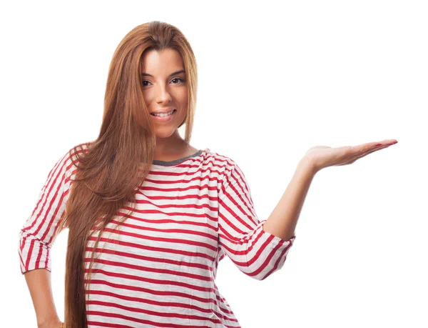 Woman holding something — Stock Photo, Image