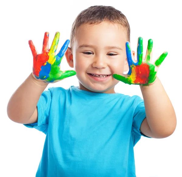 Kind met geschilderde handen Rechtenvrije Stockfoto's