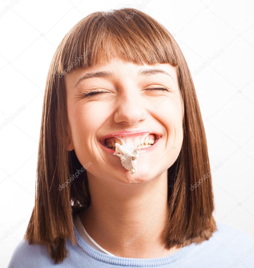 Girl with exploted chewing gum