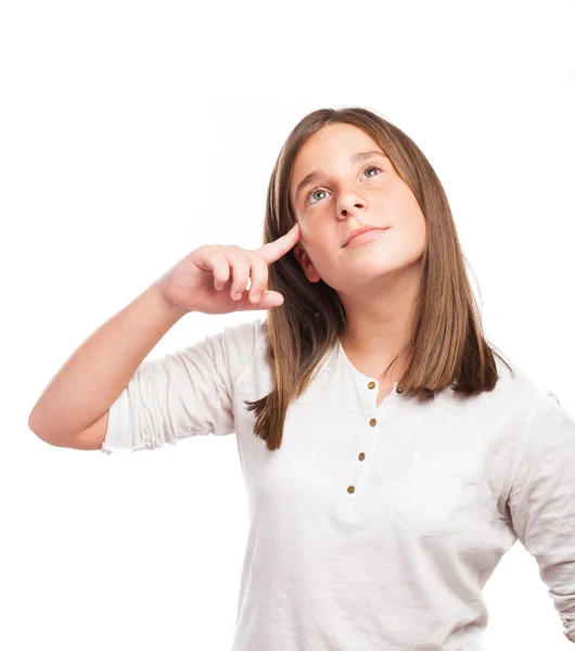 Girl with thinking gesture — Stock Photo, Image
