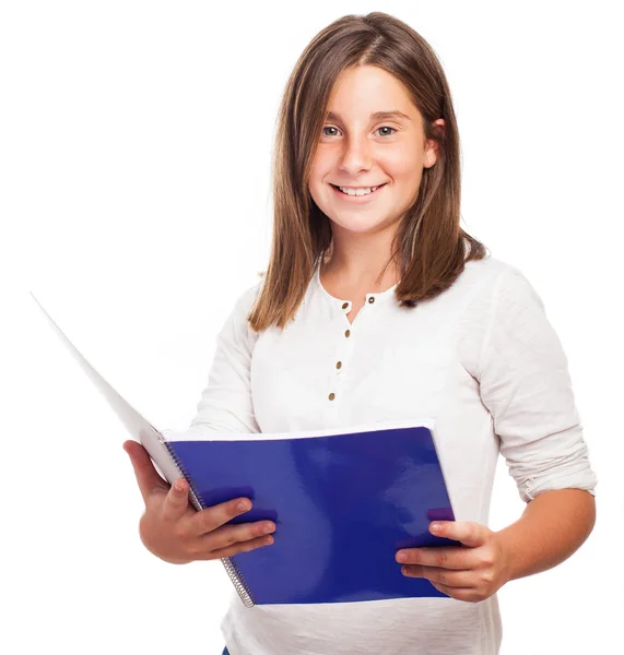 Chica sosteniendo un cuaderno — Foto de Stock