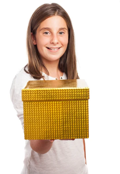 Menina segurando uma caixa — Fotografia de Stock
