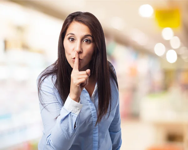 Woman shows silence gesture — Stock Photo, Image