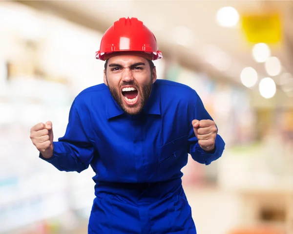 Mechanic man shouting — Stock Photo, Image