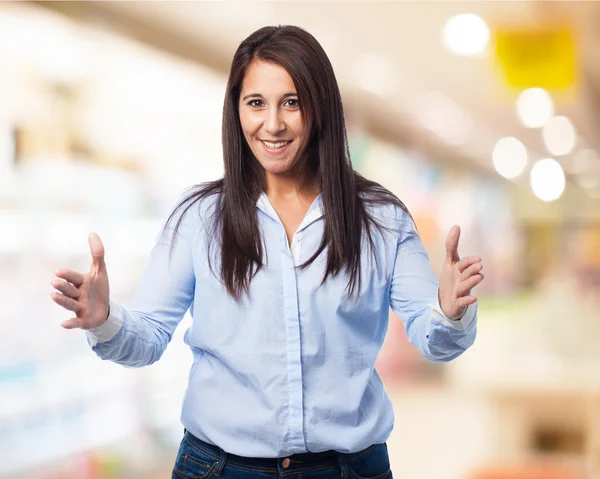 Woman showing something — Stock Photo, Image