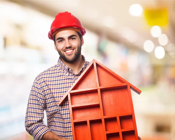 Architect man with house — Stock Photo, Image