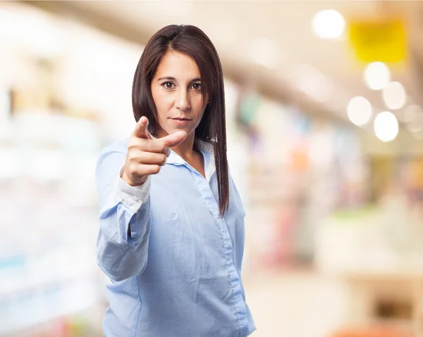 Beautiful woman pointing — Stock Photo, Image