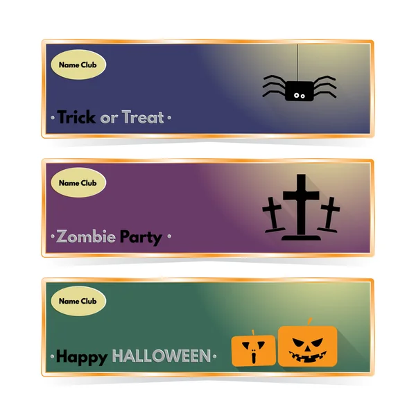 Website spooky header or banner set with Halloween spider and gravestone and gravestone. — Stock Vector