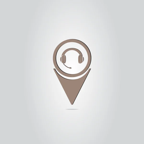Icono de auriculares - vector mapa puntero — Vector de stock