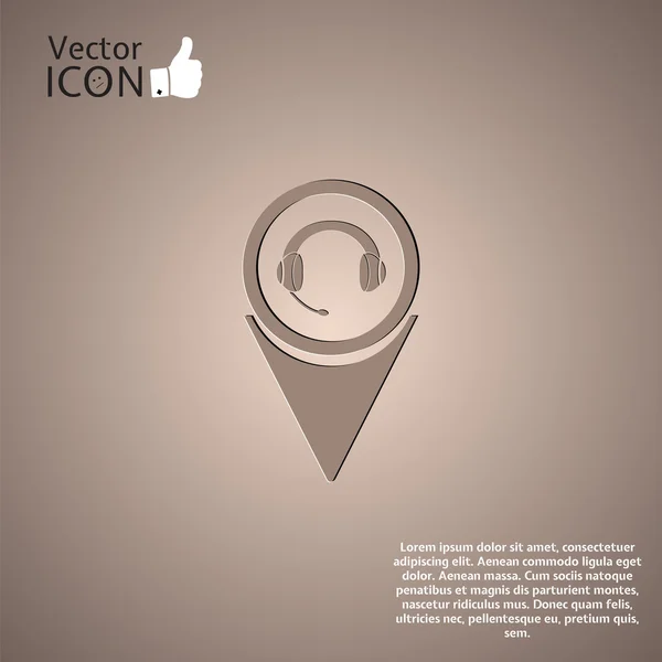 Icono de auriculares - vector mapa puntero — Vector de stock