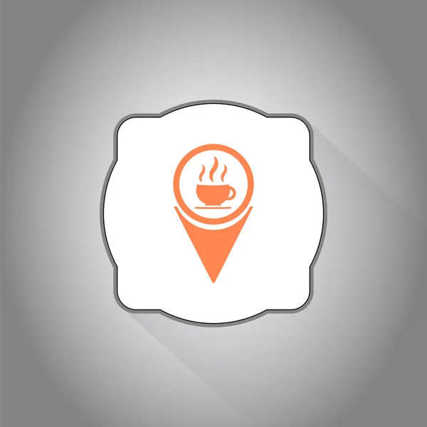 Puntero de mapa con taza de café caliente — Vector de stock
