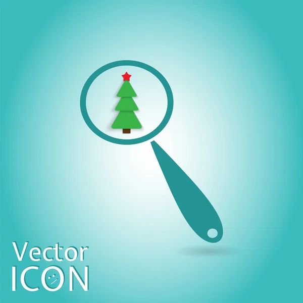 Magnifying Glass com uma árvore de Natal. Árvore de Pesquisa — Vetor de Stock