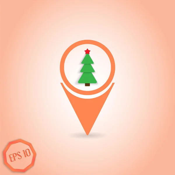 Map Pointer with Christmas Tree. Flat Design Style — Stock Vector