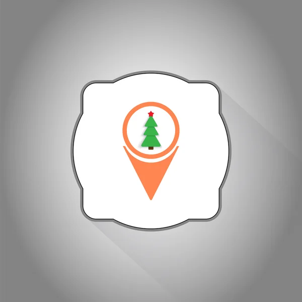 Map Pointer with Christmas Tree. Flat Design Style — Stock Vector
