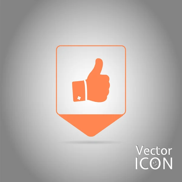 Pointeur de carte - main vectorielle avec pouce vers le haut icône. Style de conception plat — Image vectorielle