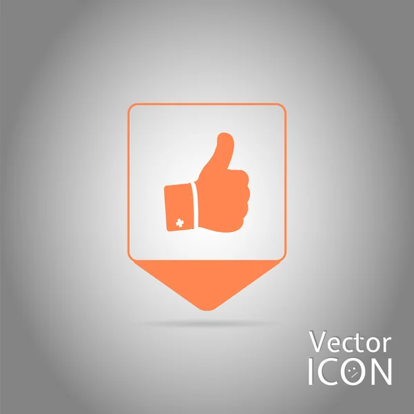 Mapa puntero - Mano vectorial con el pulgar hacia arriba icono. Estilo de diseño plano — Vector de stock