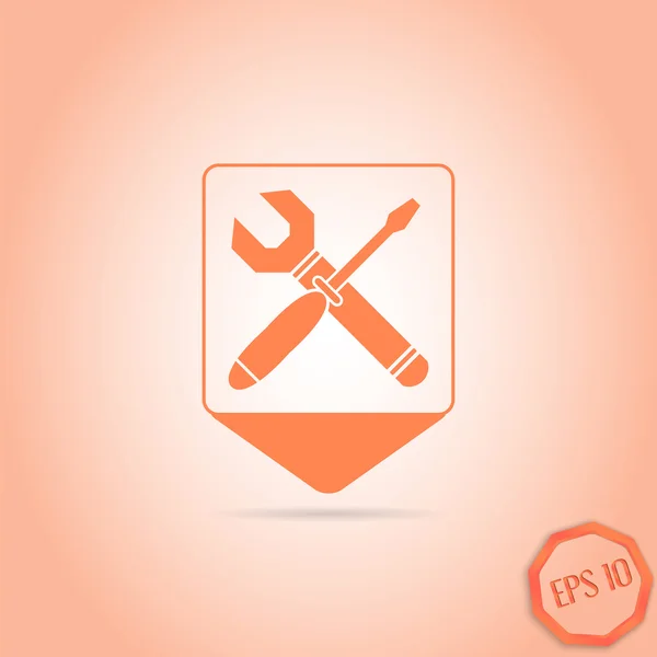Map Pointer with Wrench and Screwdriver Icon. Sign Options. Flat Design Style — Stock Vector