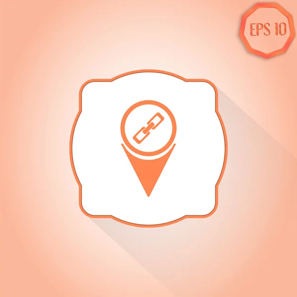 Puntero de mapa con icono de enlace. Signo de la Cadena. Estilo de diseño plano — Vector de stock