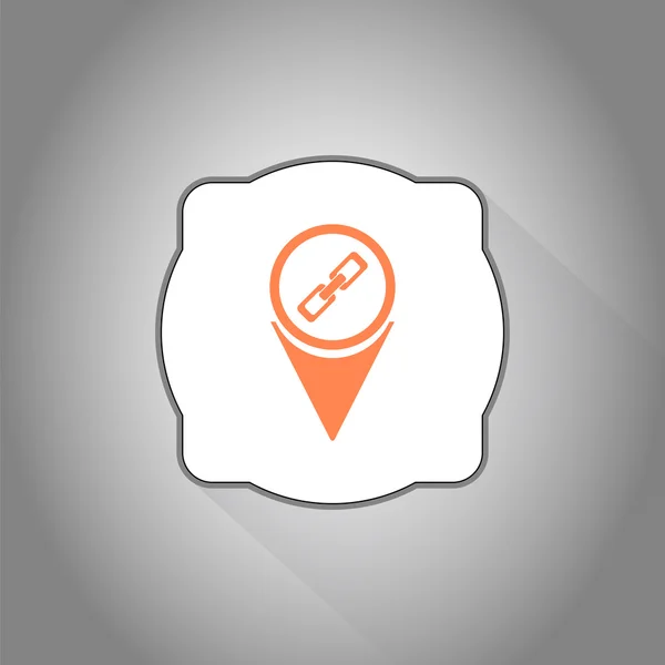 Puntatore mappa con Link Icon. Segno della Catena. Stile di design piatto — Vettoriale Stock