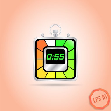 Elektronik kronometre simgesi. Gerçekçi metalik zamanlayıcı. Elli saniye. Mutfak saati. Düz tasarım stili.