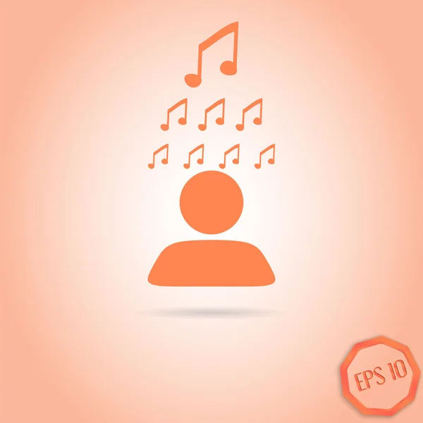 Man thinks about the music. Person icon over his head musical note icon. — Stock Vector