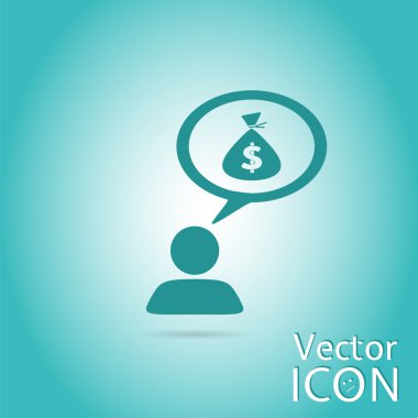 Bir kişiyle bir bulut. Para çantası. İnsan başının üzerinde kabarcık sanıyordum.