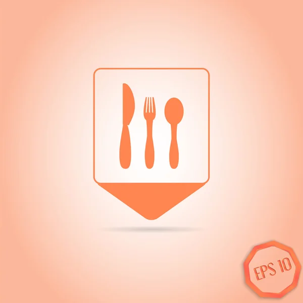 Pointeur de carte - couteau icône, cuillère et fourchette. Café restaurant. Style design plat — Image vectorielle