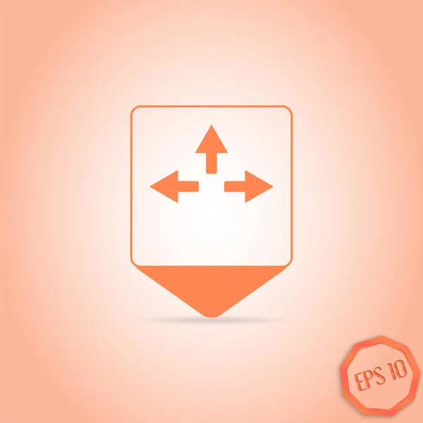 Map pointer - three arrows. Direction sign to the left, right, right. Flat Design Style — Stock Vector