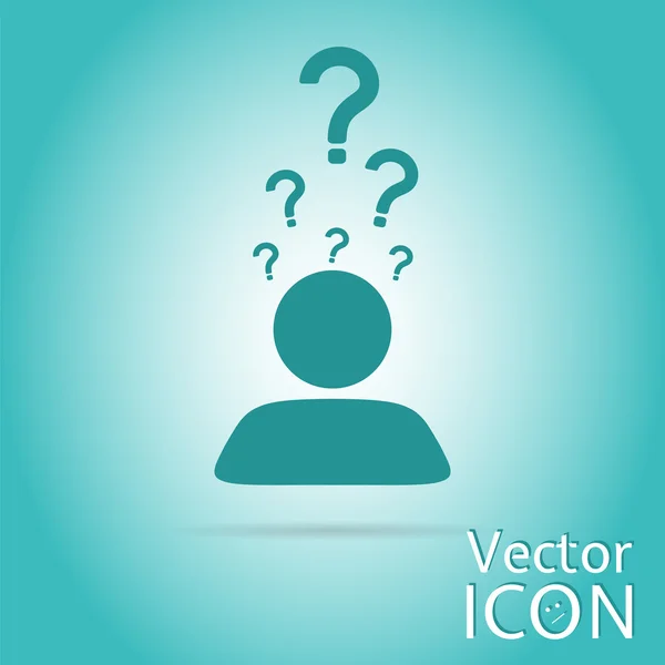 İnsan kafasına birçok soru. Simge kişi ve soru