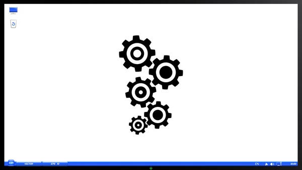 Cogwheel y el icono de desarrollo en el monitor de pantalla — Vector de stock