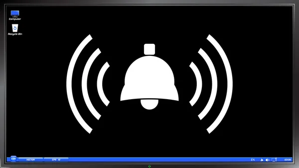 Ringing bell icon on the screen monitor — Stock Vector
