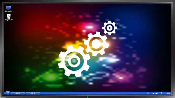 Cogwheel and development icon on the screen monitor — Stock Vector