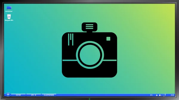 Foto-Kamera-Symbol auf dem Monitor. — Stockvektor