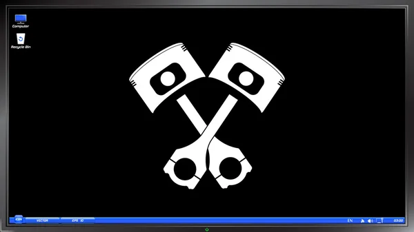 Piston and conrods icon on the screen monitor — Stock Vector