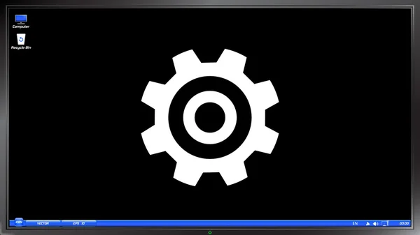 Zębatego i rozwoju ikonę na ekranie monitora — Wektor stockowy