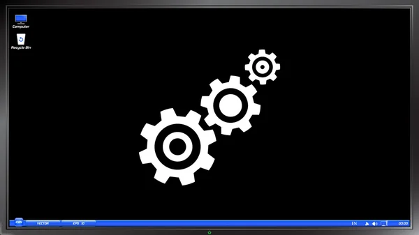 Cogwheel e ícone de desenvolvimento no monitor de tela — Vetor de Stock