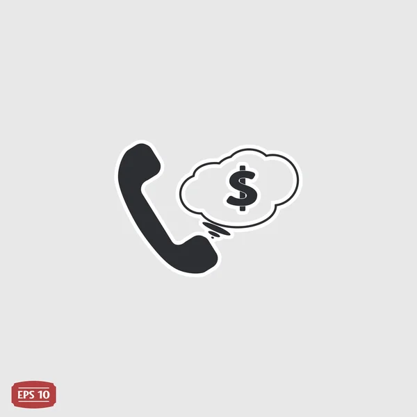 Llama a Button. Nube con dinero. Icono telefónico. Icono del teléfono. Estilo de diseño plano . — Vector de stock