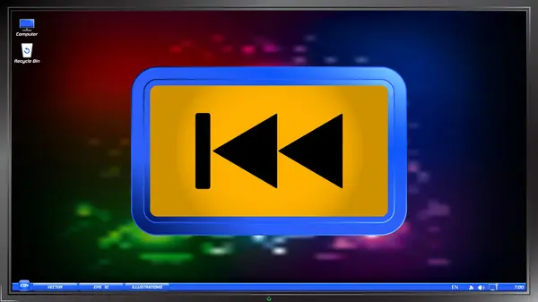 Rückspulsymbol. Media Player auf dem Monitor — Stockvektor