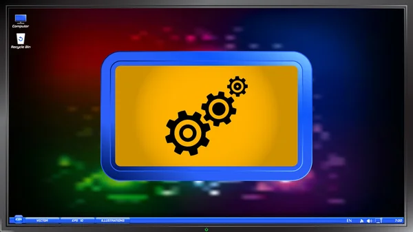 Cogwheel and development icon on the screen monitor — Stock Vector