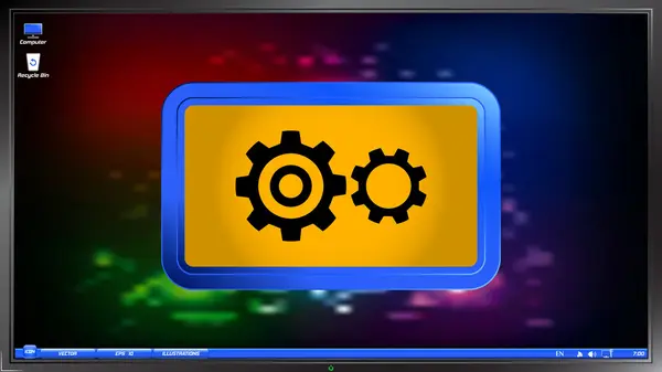 Cogwheel and development icon on the screen monitor — Stock Vector