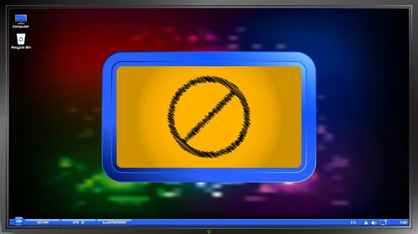 Not Allowed Sign on the screen monitor. Scribble and hatching style — Stock Vector