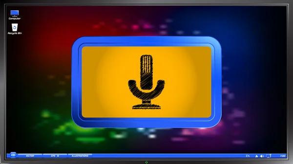 Icon microphone on the screen monitor. Scribble and hatching style — Stock Vector