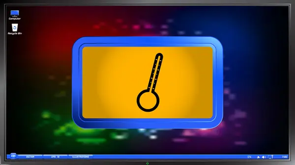 Thermometer icon on the screen monitor. — Stock Vector