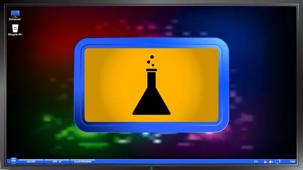 Laboratory glass icon on the screen monitor. — Stock Vector