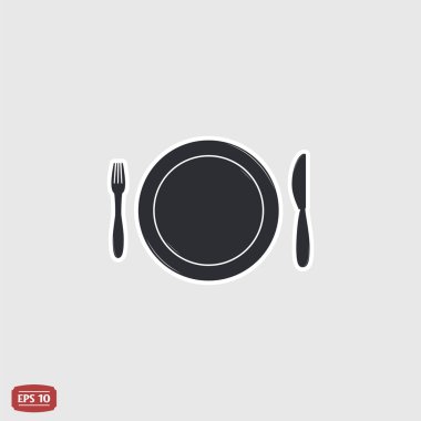 Simge bıçak, tabak ve çatal. Cafe Restoran. Düz tasarım stili