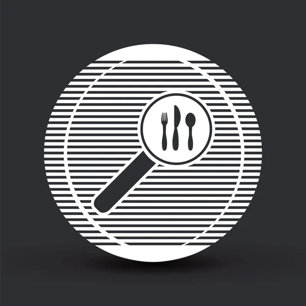 Loupe avec icône de couteau à fourche. Style design plat . — Image vectorielle