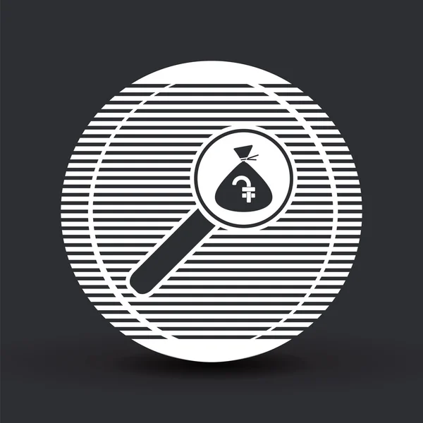 Vergrootglas met geld tas pictogram. Armeense Dram valutasymbool. Platte ontwerpstijl. — Stockvector