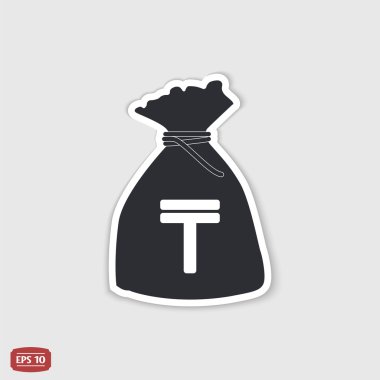 Kazakistan tenge para birimi simgesi. Para çantası simgesi. Düz tasarım stili.
