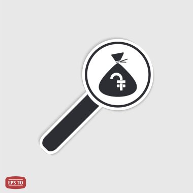 Büyüteç ile para çantası simgesini. Ermenistan Dramı para birimi simgesi. Düz tasarım stili.