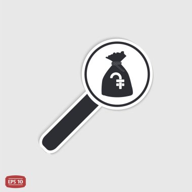 Büyüteç ile para çantası simgesini. Ermenistan Dramı para birimi simgesi. Düz tasarım stili.